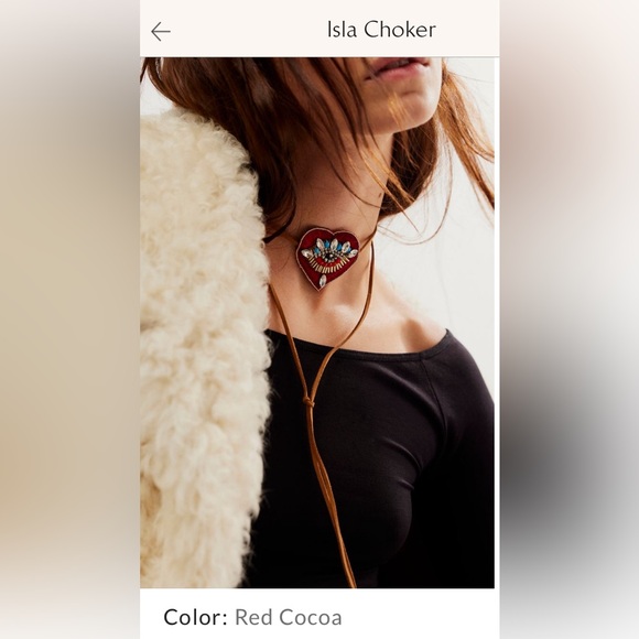 Free People Isla Choker Faux Suede Rhinestones Beads Color Red Cocoa - Picture 2 of 5